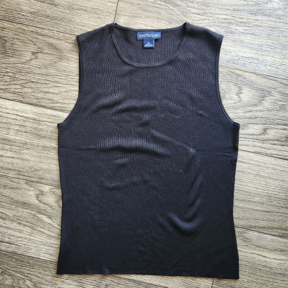 Vintage Ann Taylor Silk Black Sleeveless Knit Top Size Medium